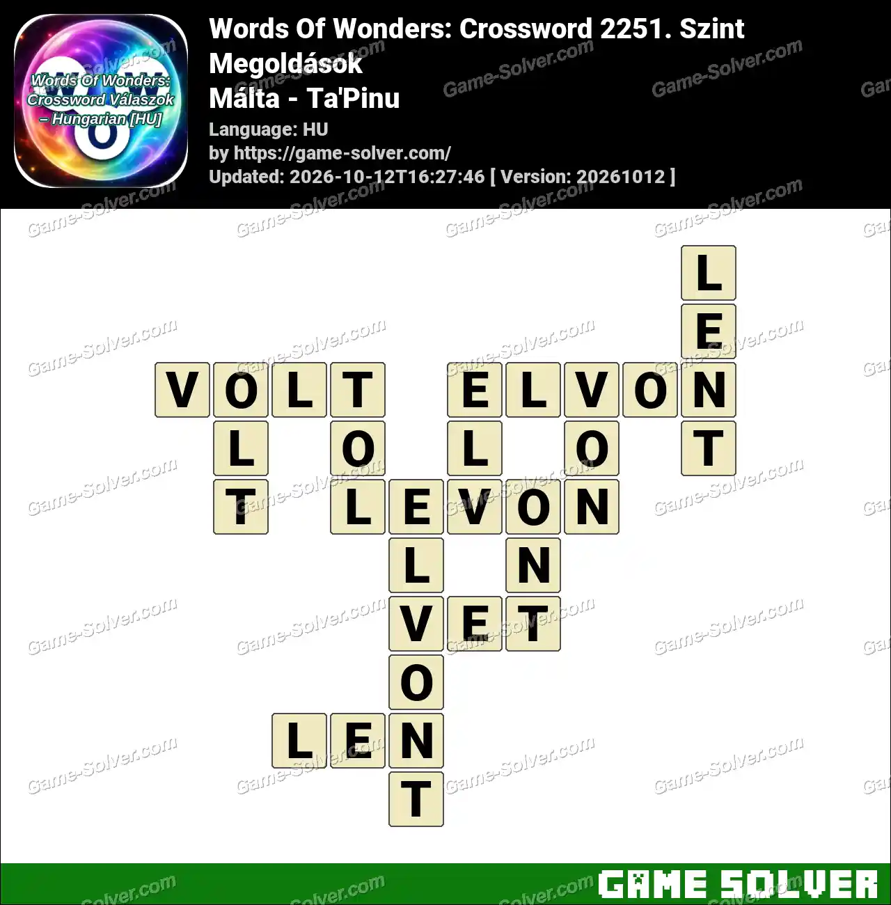 Words Of Wonders: Crossword 2251. Szint Megoldások – Málta – Ta’Pinu